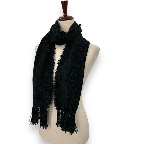 NEW Style & Co Black Chenille Scarf with Fringe Trim Oblong Winter Plaid Neutral - Picture 11 of 16
